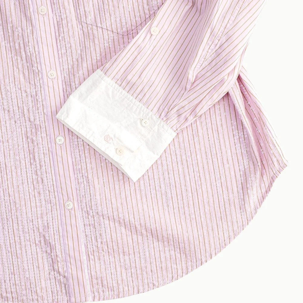 NWT Derek Lam 10 Crosby Wesley Sequined Striped Cotton Shirt Pink $395 - Size M - Picture 10 of 12
